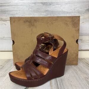Born womens 8 brown leather FILOMENA WEDGE SANDAL PLATFORM  shoe buckle ankle